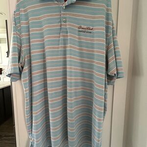 Peter Millar Light Blue Striped Polo Shirt/ Ocean Club Paradise Island Logo